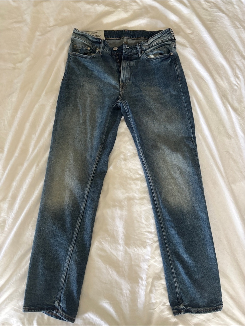 H&M Men's Washed Blue Straight Jeans
